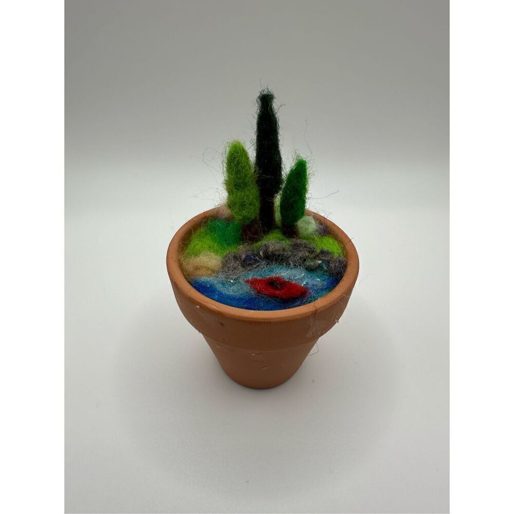 2 in pot Needle Felted 3D Landscape Art, kayak, Pine tree, river, MADE TO ORDER